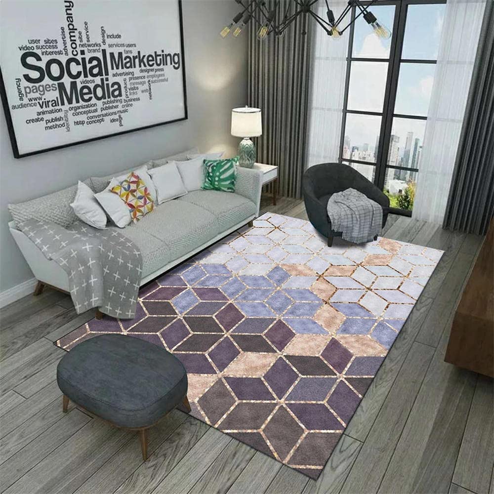 Tapis de décoration violet géométrique 100x160cm à cheveux courts haut de gamme