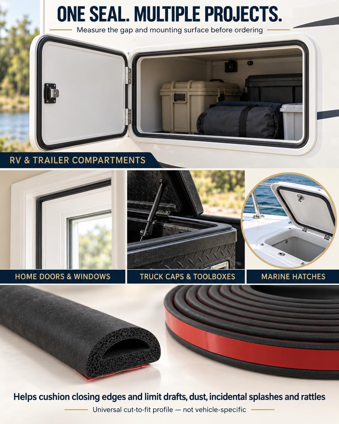 26FT D-Shaped EPDM Weather Stripping, 3/4 x 3/8 Inch