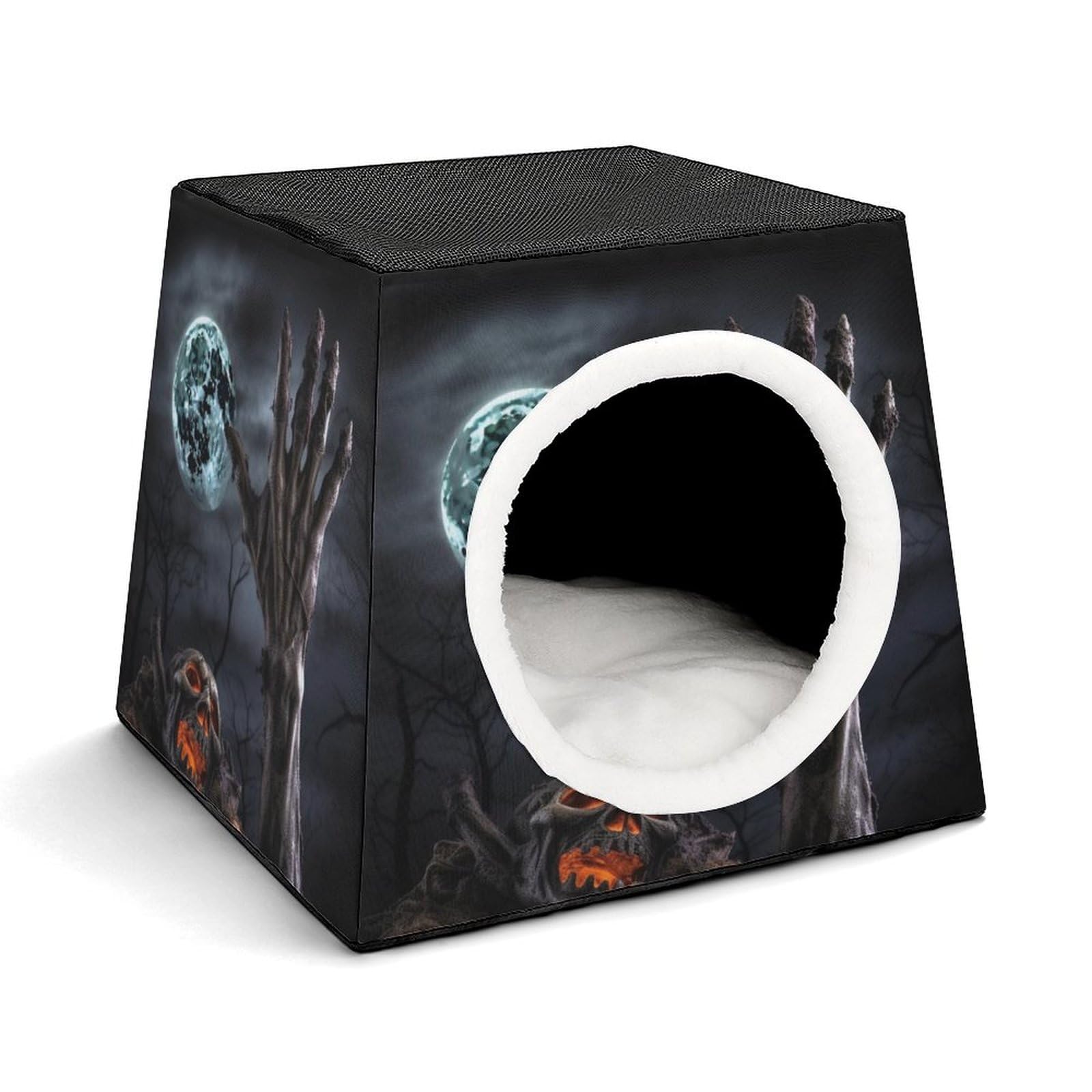 Lit chaud et doux pour chat style Halloween avec coussin capsule d'espace
