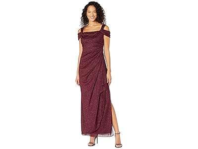 Alex Evenings Long Glitter Mesh Cold Shoulder Dress (Fig) Women