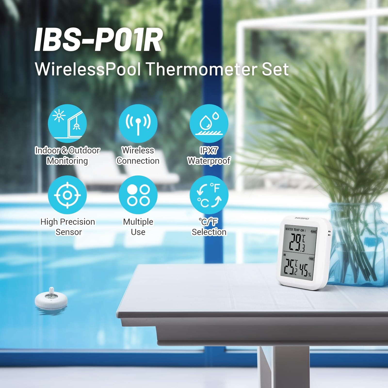 Inkbird Thermomètre de Piscine Flottant sans Fil avec Moniteur, Surveillance à Distance