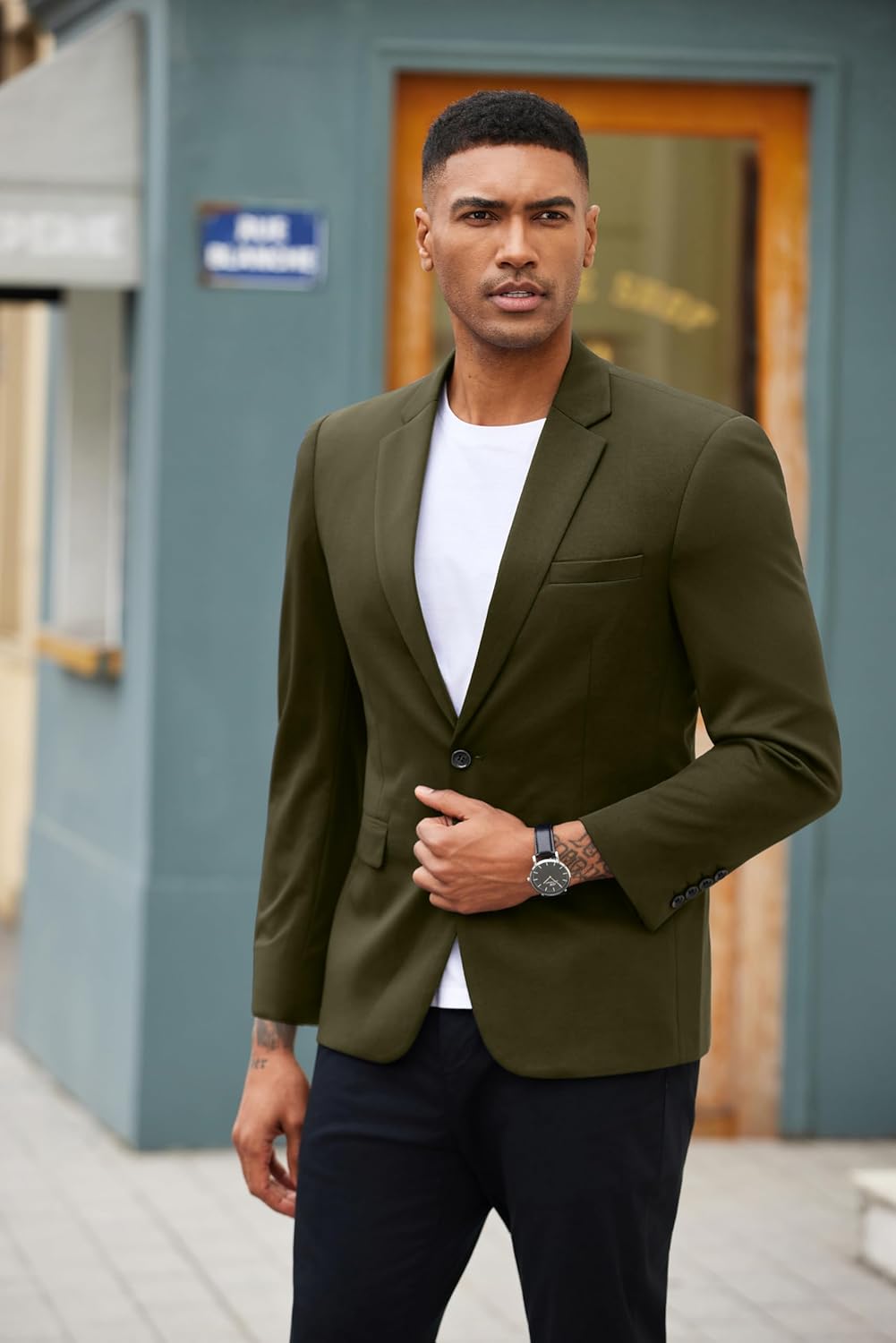 COOFANDY Mens Blazer Jacket One Button Casual Suit Jackets Stretch Knit Sport Coat - Image 3