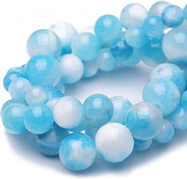 8mm Natural Stone Beads for Jewelry Making,Blue White Jade Polished Smooth Round Gemstone Beads for Bracelet Necklace 15 Inch