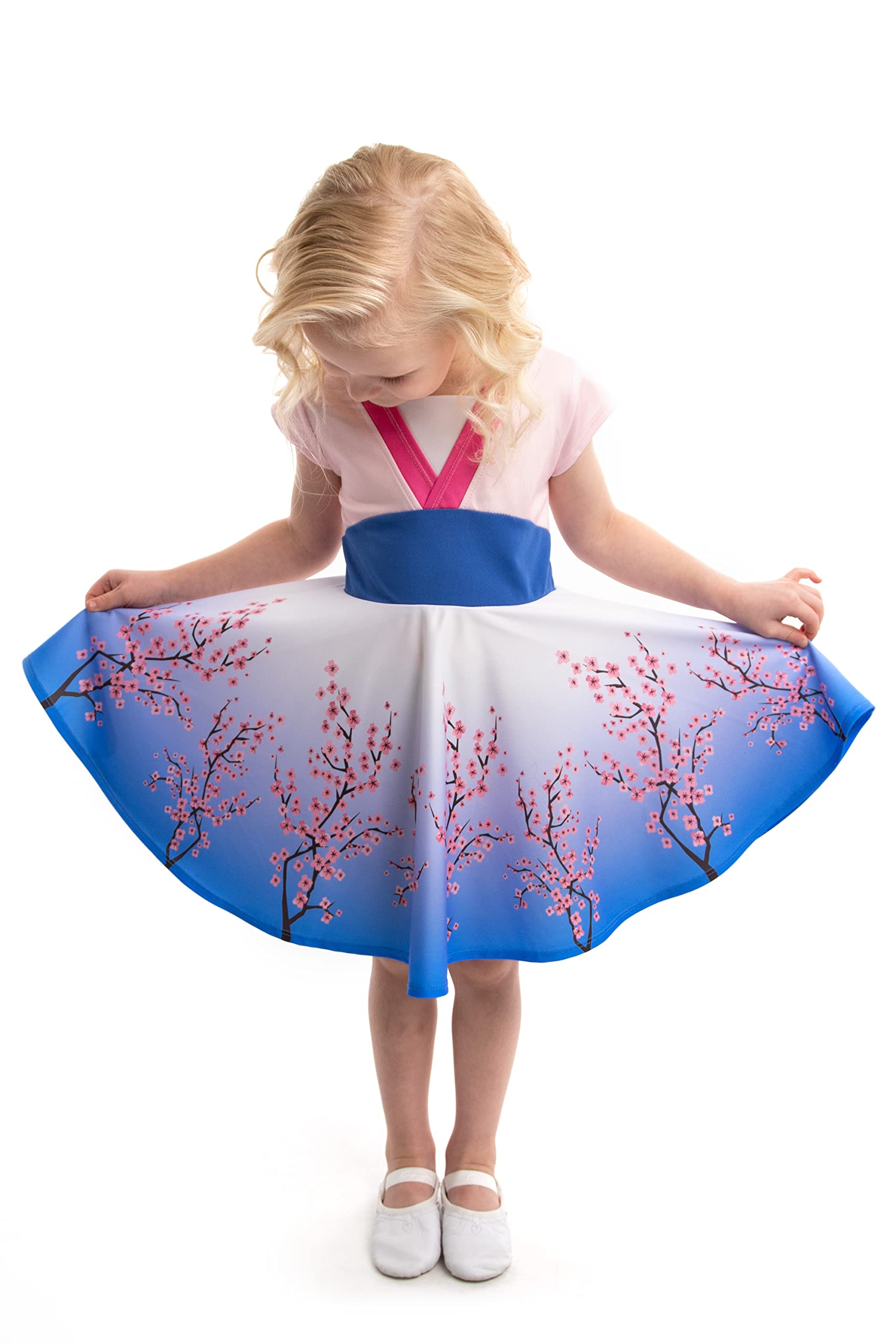 Little Adventures Cherry Blossom Princess Twirl Dress - Machine Washable Child Pretend Play and Party Dress with No Glitter