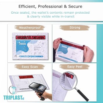 Triplast 500 x A5 Printed Document Enclosed Wallet (225 x 165 mm) | Peel & Seal Clear Plastic Envelopes/Sleeves/Pockets/Wallets | Attach Invoices, Packing Lists & Delivery Notes to Parcels