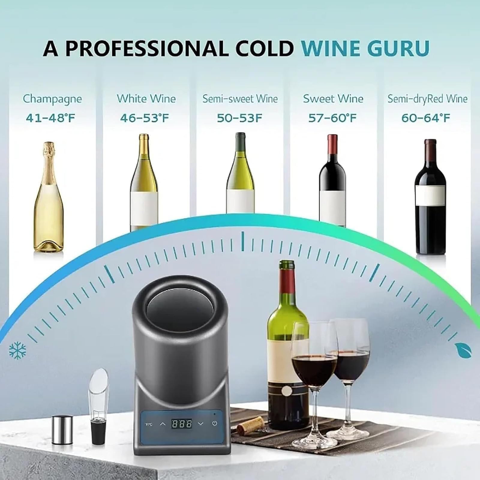 Elektrischer Mini-Weinkühler für 750 ml Wein oder für eine einzelne Flasche, mit Digitalanzeige, 24 Stunden niedrige Temperatur, ideal für Weinliebhaber.