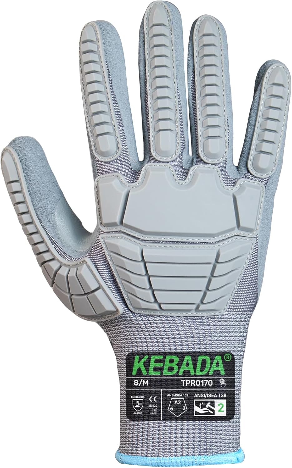 Kebada Impact Protection Gloves, ANSI A2 Cut Resistant Work Gloves with Grip, Touchscreen, Sandy Nitrile Coated