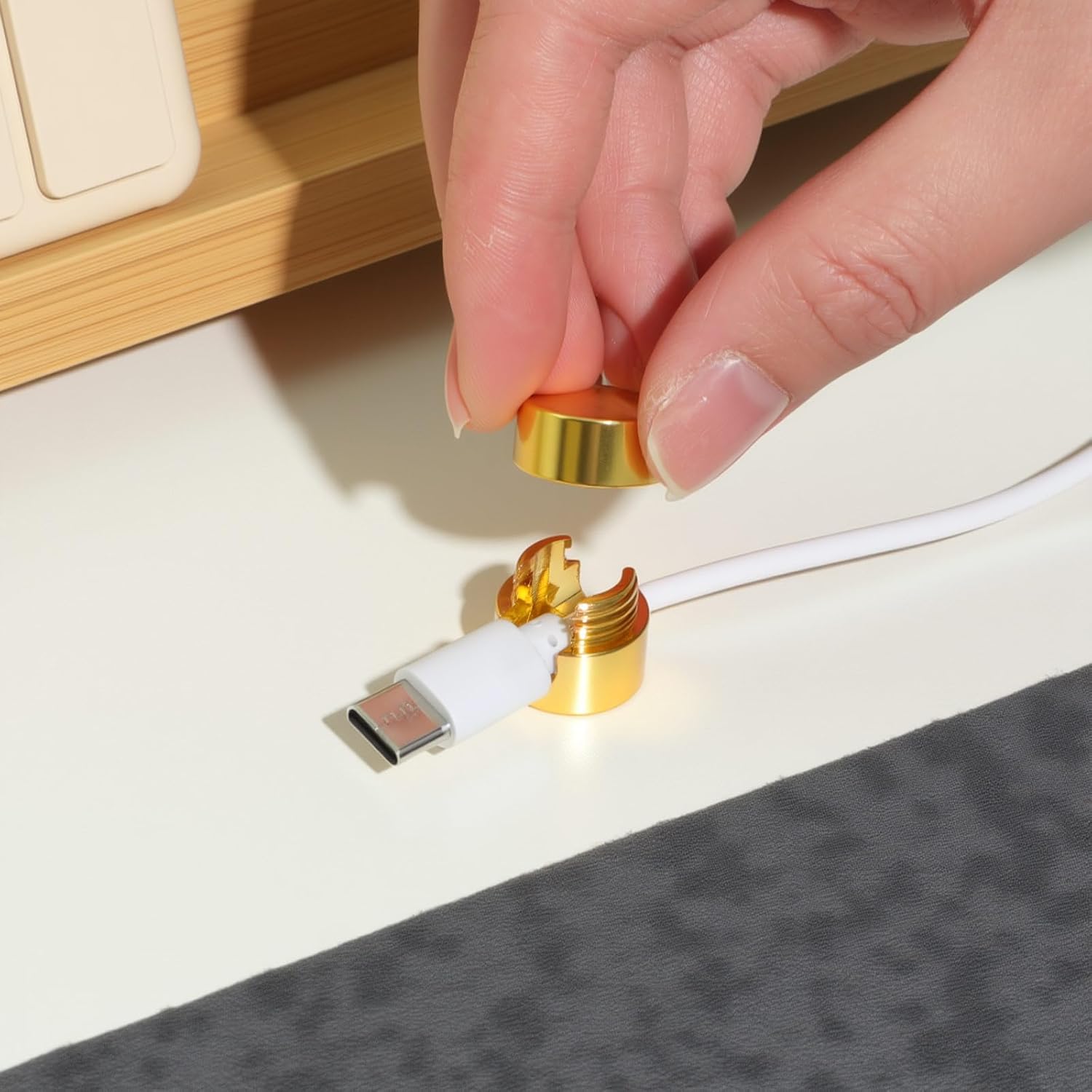 EBOOT 12 Pcs Gold Cord Holder for Nightstand,Metal Aluminum Phone Holder,Adhesive Adjustable 2-in-1 Cord Clips,Cable Management Wire Organizers for Desktop,Nightstand,Home,Office,Wall