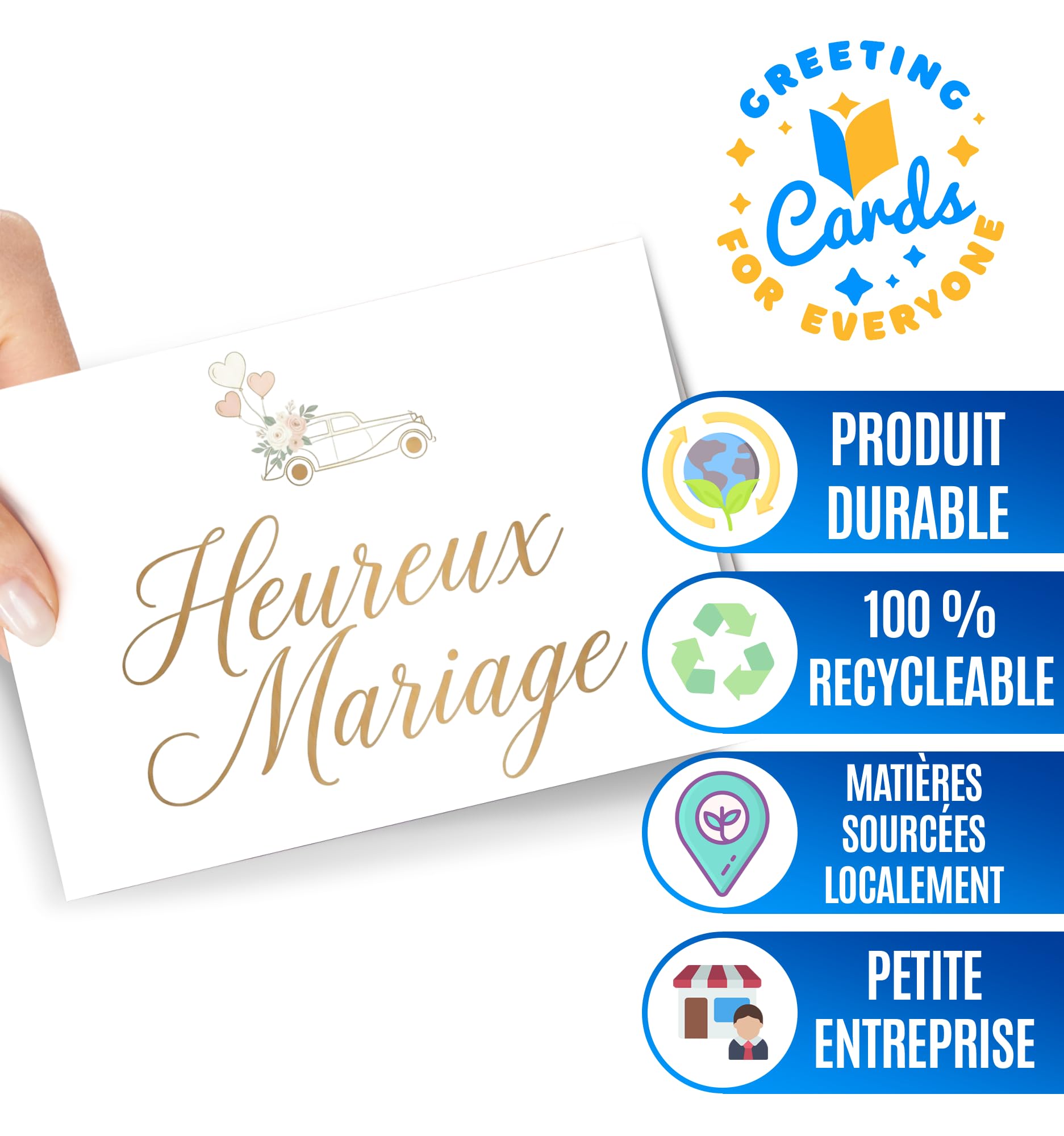 Carte de Mariage Félicitation avec enveloppe - Heureux Mariage - Carte Voeux Mariage Originale - Cadeau Pour Couple