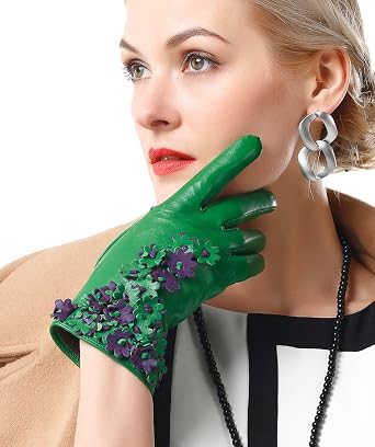 Womens Nappa Lambskin Gloves Lots Flowers Gloves Winter Warm Gloves