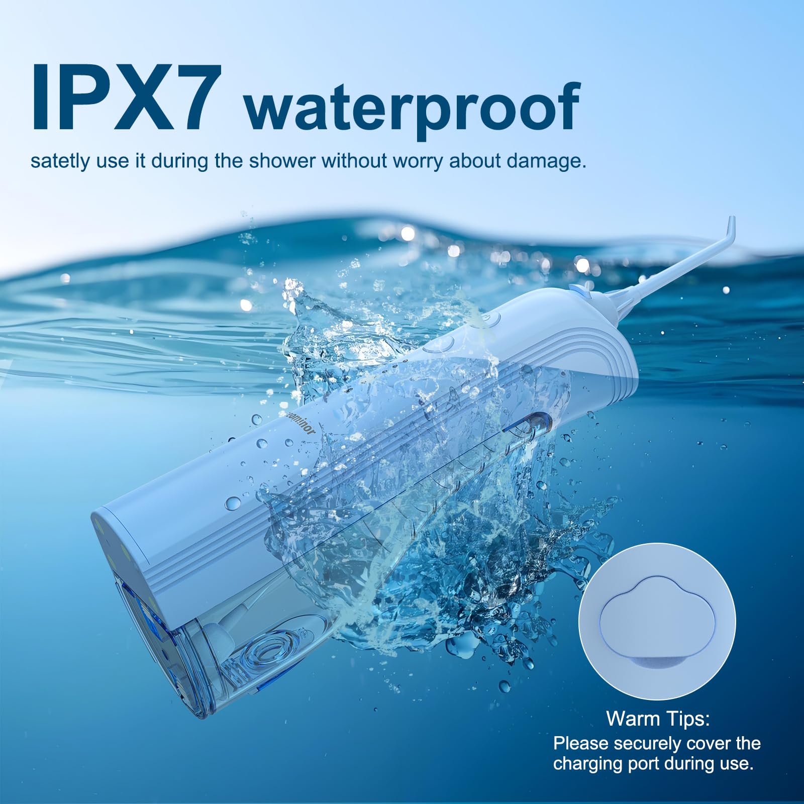 Leominor Idropulsore dentale ad acqua, 5 modalità, irrigatore orale senza fili, impermeabile IPX7, ricaricabile, per la pulizia dei denti con serbatoio datchable, per la pulizia professionale del filo