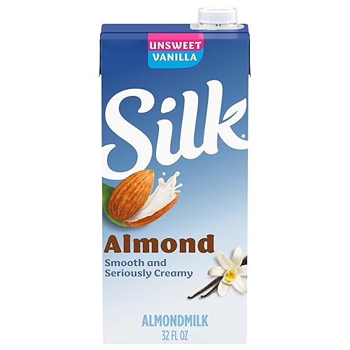 Silk Leche de almendra estable en estantes, vainilla sin azúcar, sin lácteos, vegana, proyecto verificado sin OMG, 1 cuarto de galón