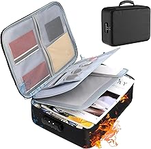 Fireproof Waterproof Document Box - 14.6''×11.4''×4'' Large Capacity Document Bag with Lock, 3-Layer Office A4 File Storage Box Portable, Document Organizer for Passports, Certificates, Legal Files
