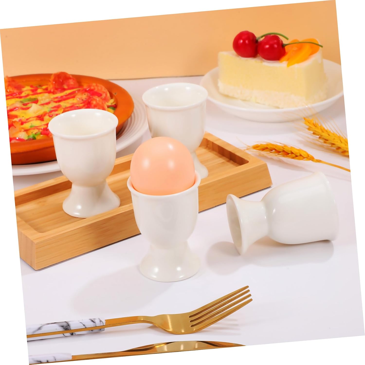 4Pcs Modern Ceramic Egg Cups Elegant Holders for Soft Boiled Hard Boiled Eggs for Breakfast Brunch and Afternoon Tea Easy Daily Use