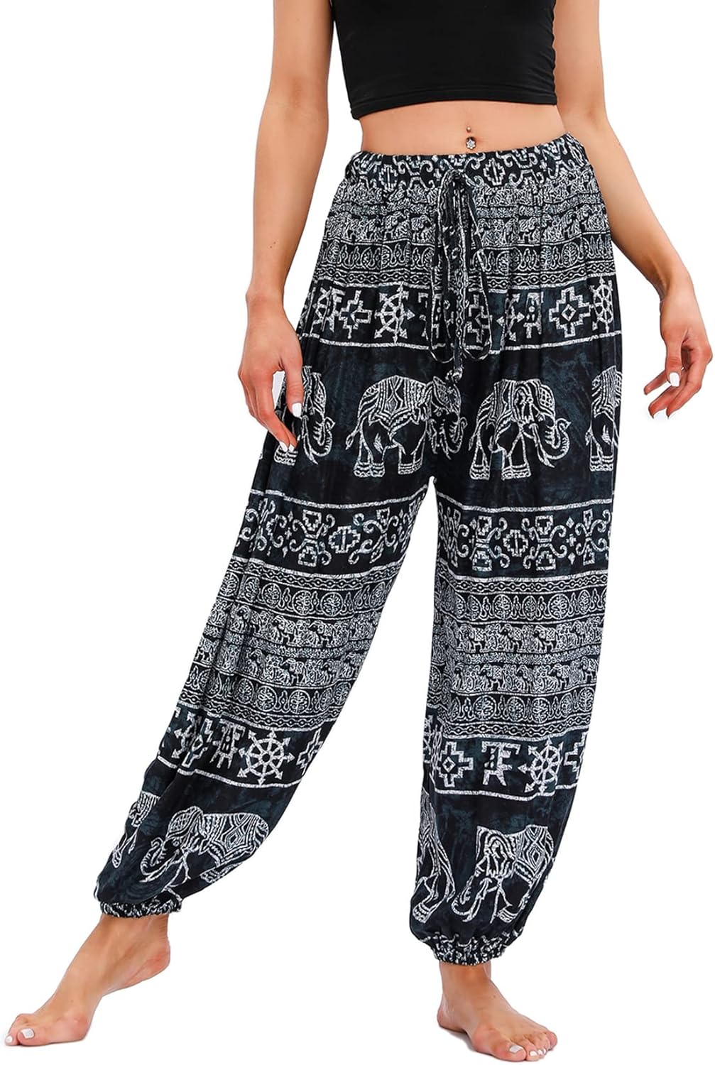 Lu's Chic Women's Bohemian Yoga Pants High Waist Dancing Floral Thai Comfy Boho Harem Pants