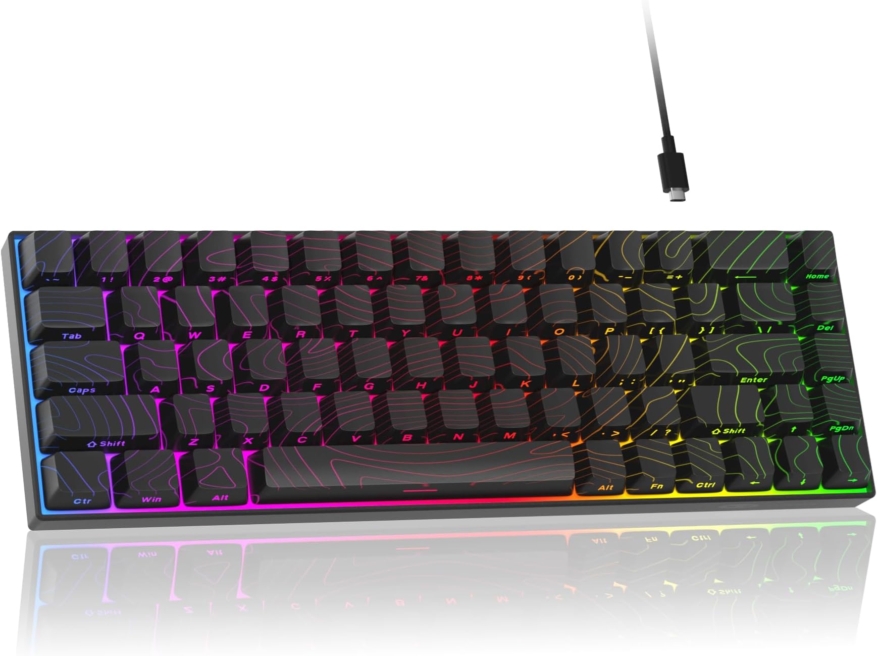 MageGee Portable 60% Mechanical Gaming Keyboard, RGB Backlit Compact 68 Keys Mini Wired Office Keyboard with Red Switches for Laptop PC Mac - Black Contour Lines