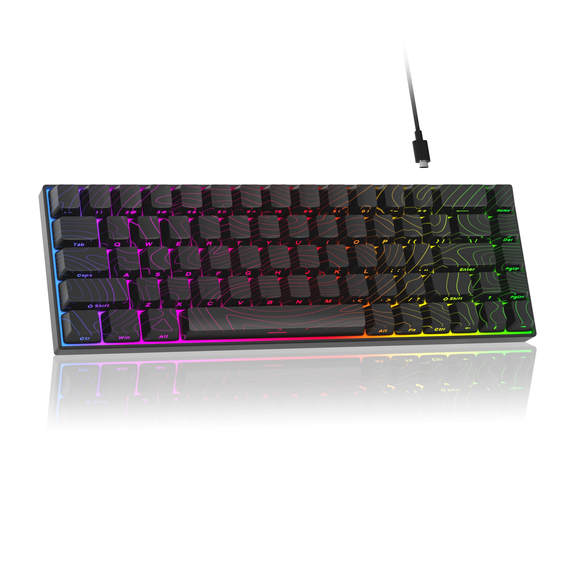 MageGee Tragbare 60 % mechanische Gaming-Tastatur, RGB-Hintergrundbeleuchtung, kompakte 68 Tasten, Mini-Tastatur mit Kabel, Bürotastatur mit roten Schaltern für Laptop, PC, Mac, schwarze Konturlinien