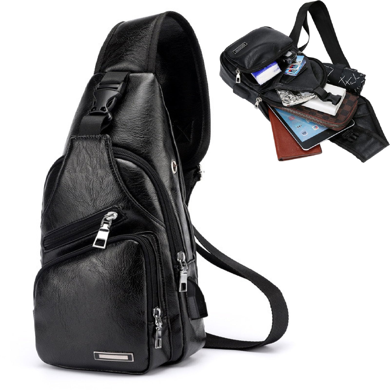 【値下げ】【649円】 SensaBliss 斜め掛け PUレザー 背面メッシュ ボディバッグ