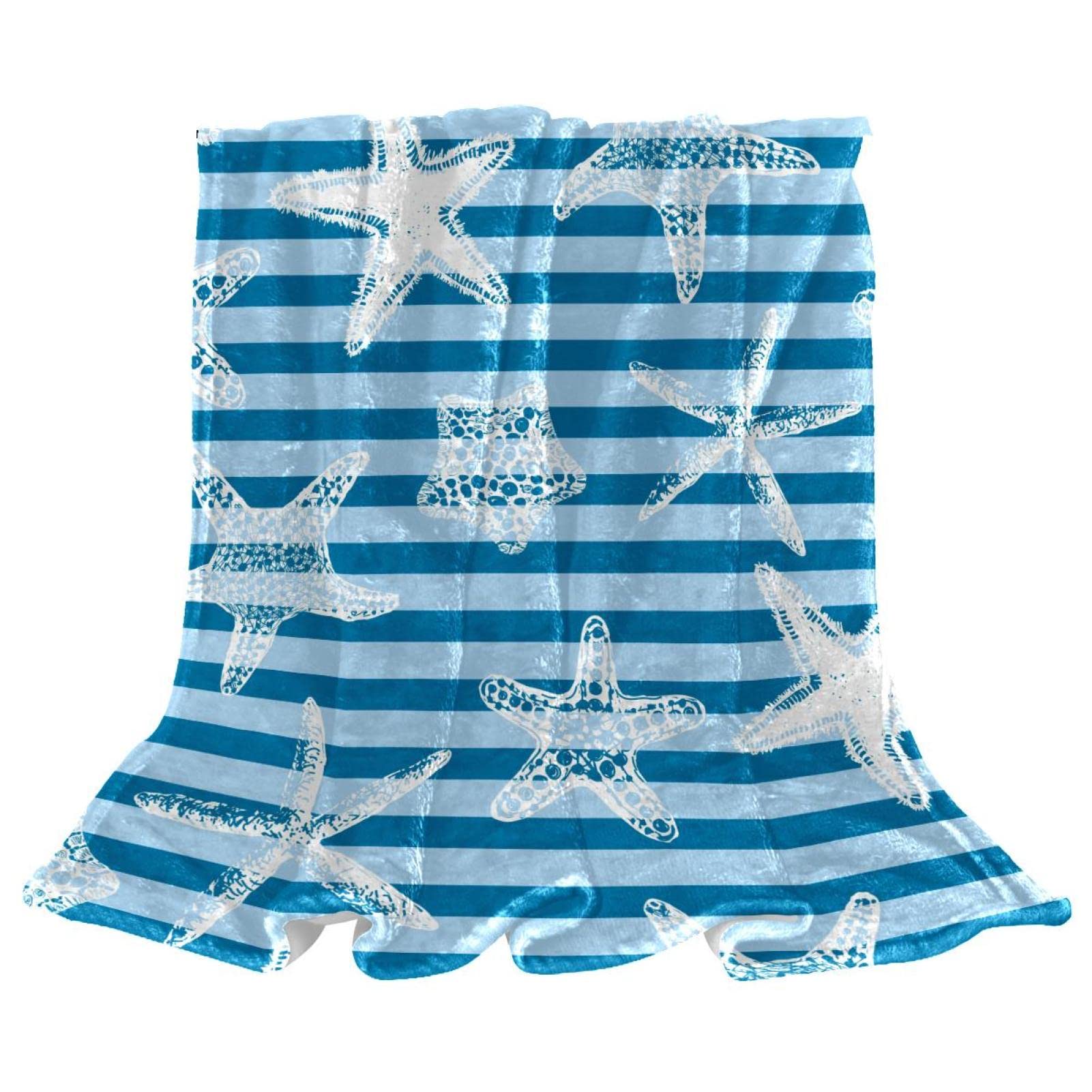 Couverture polaire légère pelucheuse bleue à étoiles de mer pour lit douillet