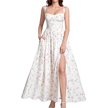 GLNEGE Floral Corset Wedding Guest Maxi Dress Summer Spring Flowy A Line Slit Tea Party Sundress for Women with Pockets