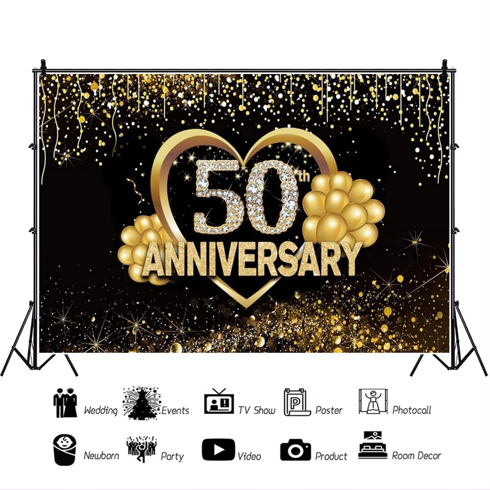 Fotohintergrund 3x3 M – Gold/Schwarz Mit Glitzer, Für 50. Hochzeitstag & Partys