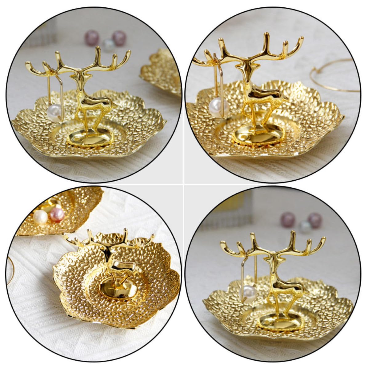 6 Piezas Bandeja para Joyas Dorada de Cobre Ciervo, Mesa Decorativa