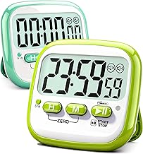 Antonki 2 Pcs Kitchen Timers, Countdown Digital Timer for Cooking Egg, Toothbrush, Classroom, Teacher, Kid - Magnetic, Kickstand, Hanging - Battery Included