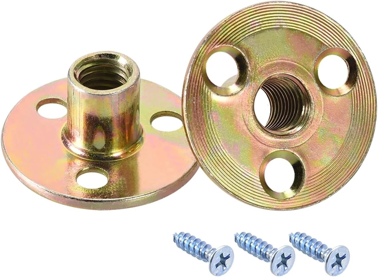 Iron Plate nut,Round t nut,Iron Plate Lock Nut for Wood Iron Plate Nut Furniture Splint Lock Nut Sofa Foot Lock Galvanized Three-Hole Nut with Screws 10Pcs (Color : M8)(M10)