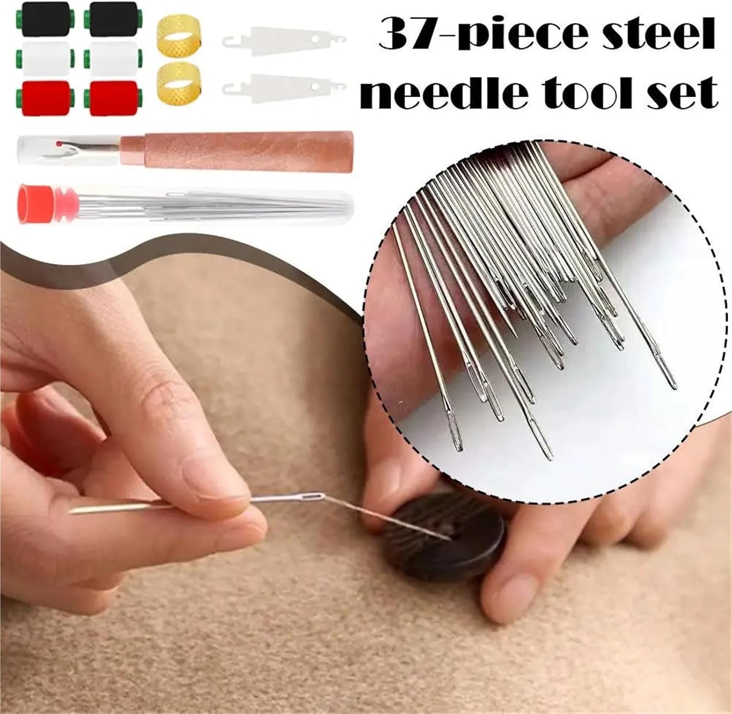 Big Eye Steel Sewing Needles Kit 5 Set Sewing Kits DIY Multi-Function Box Big Eye Steel Needles for Hand Quilting Stitching Embroidery Thread