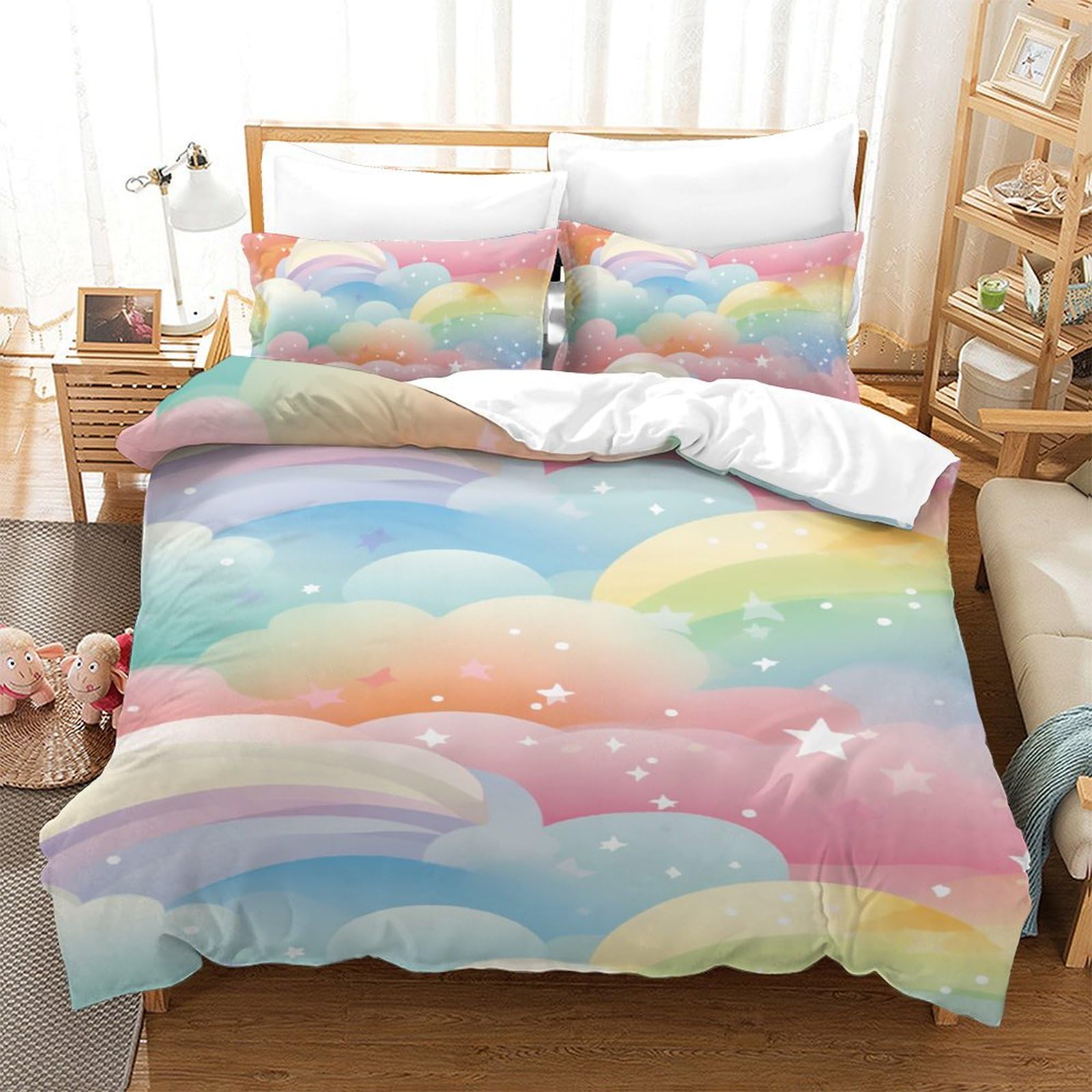 Parure de lit zippée 140x200cm avec impression 3D arc-en-ciel ultra réaliste