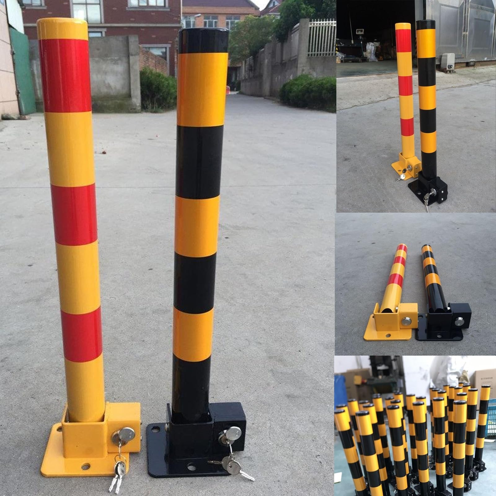 Stalowy słupek słupkowy z zamkiem, blokada parkingowa do kontroli ruchu na barierze podjazdowej(Yellow,1pcs)