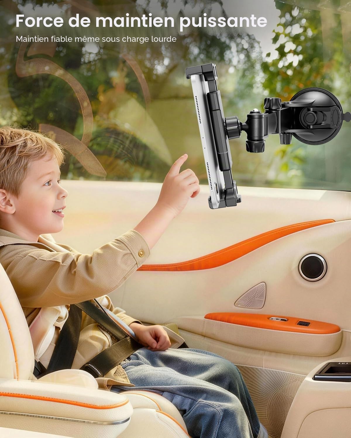 OHLPRO Support Tablette Voiture Tableau de Bord Pare-Brise, Ventouse Puissante Camion avec Bras Long Extensible, Support iPad Auto pour 5-17" Appareils iPad Pro 12.9 Air Mini, Galaxy Tab