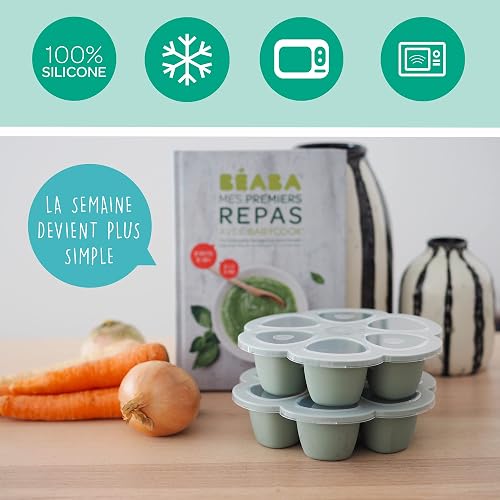 BÉABA - Vasetti Multipli in Silicone - Qualità Premium - Resistenza Termica Estrema - Forno e Microonde - 6 Scomparti Separati - Ermetico - Fabbricati in Francia - 6 x 150 ml - Verde Salvia - 4