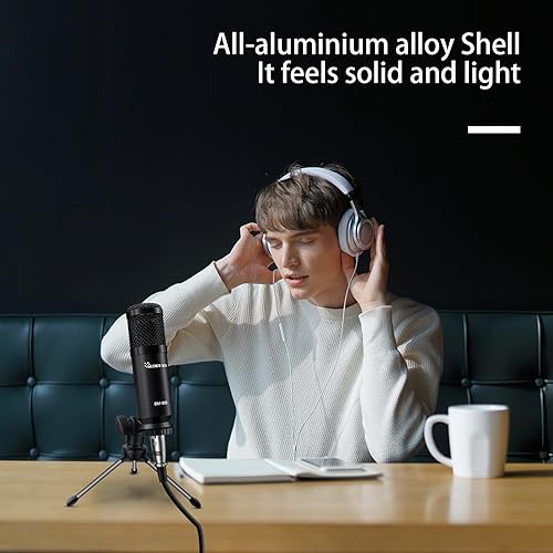 Vista 6 de Paquete de equipo de podcast de micrófono de condensador de micrófono de estudio con cable XLR de audio de 0.138 in