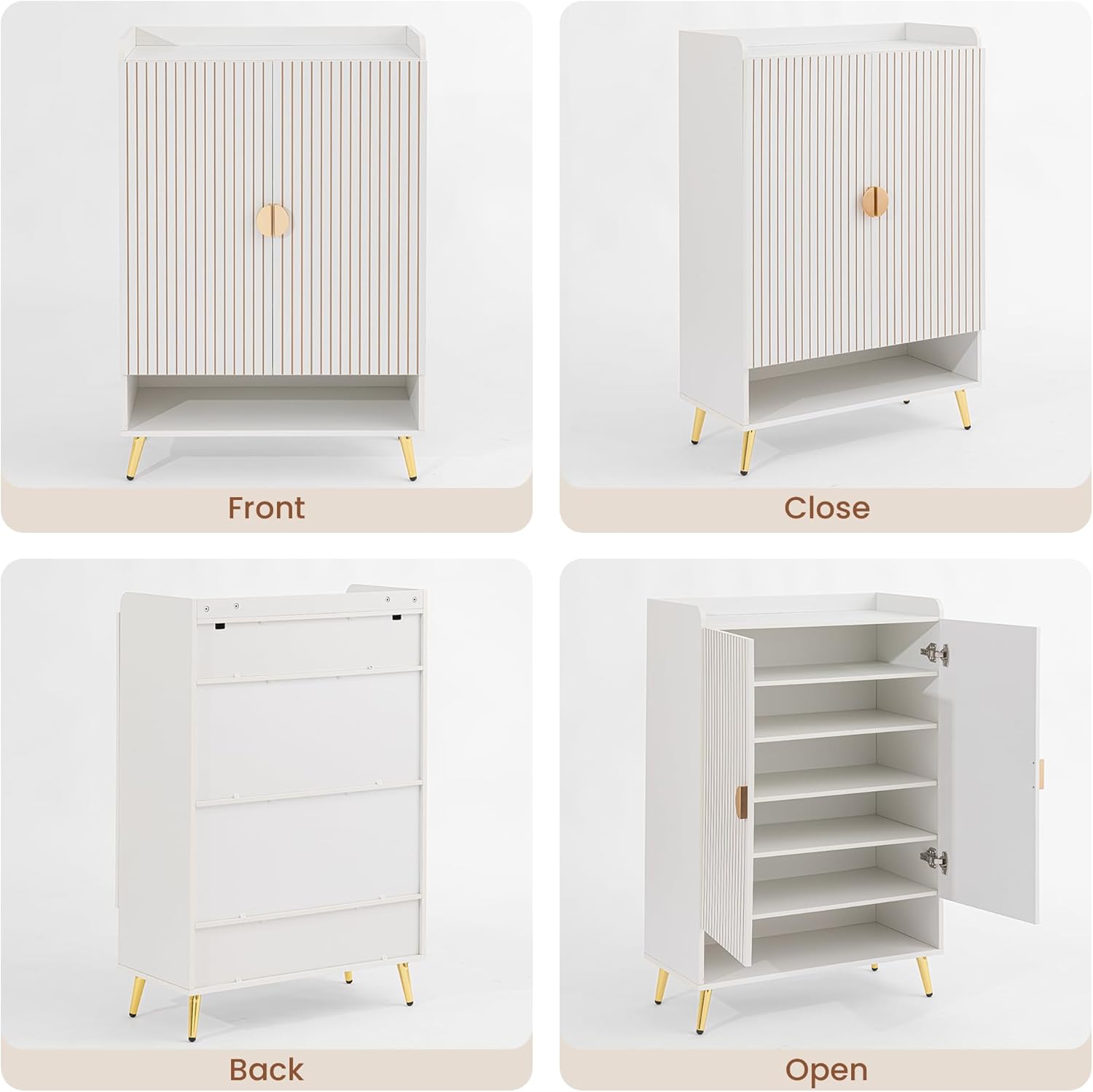 COSIEST 43" 7-Tier Shoe Cabinet with Doors, Wooden Shoe Storage Cabinet with Removable Shelves, Freestanding Shoe Rack Organizer for Entryway, Hallway, Closet, Living Room, White