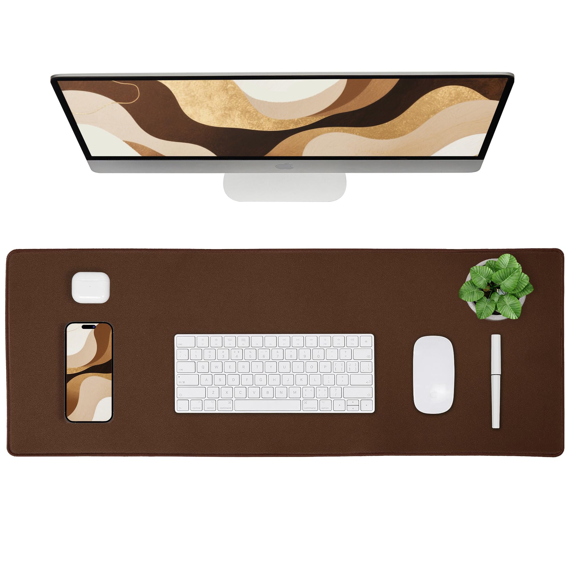 ALOANES Waterproof Mouse Pad with Durable Stitched Edge, XL Gaming Keyboard Pad, Non-Slip Rubber Base Mouse Mat, Extended Desk pad for Gamer, Office & Home, Brown Mousepad 31.5''x 11.8''x 0.12''