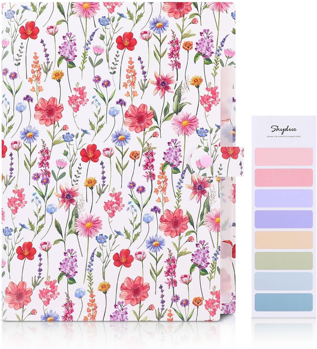 SKYDUE Accordion File Organizer, Floral Expanding File Folders with 5 Pockets, Cute Document Organizer for Paper Bills Receipt Storage, School Office & Hospital Supplies Letter/A4 Size White - Image 2