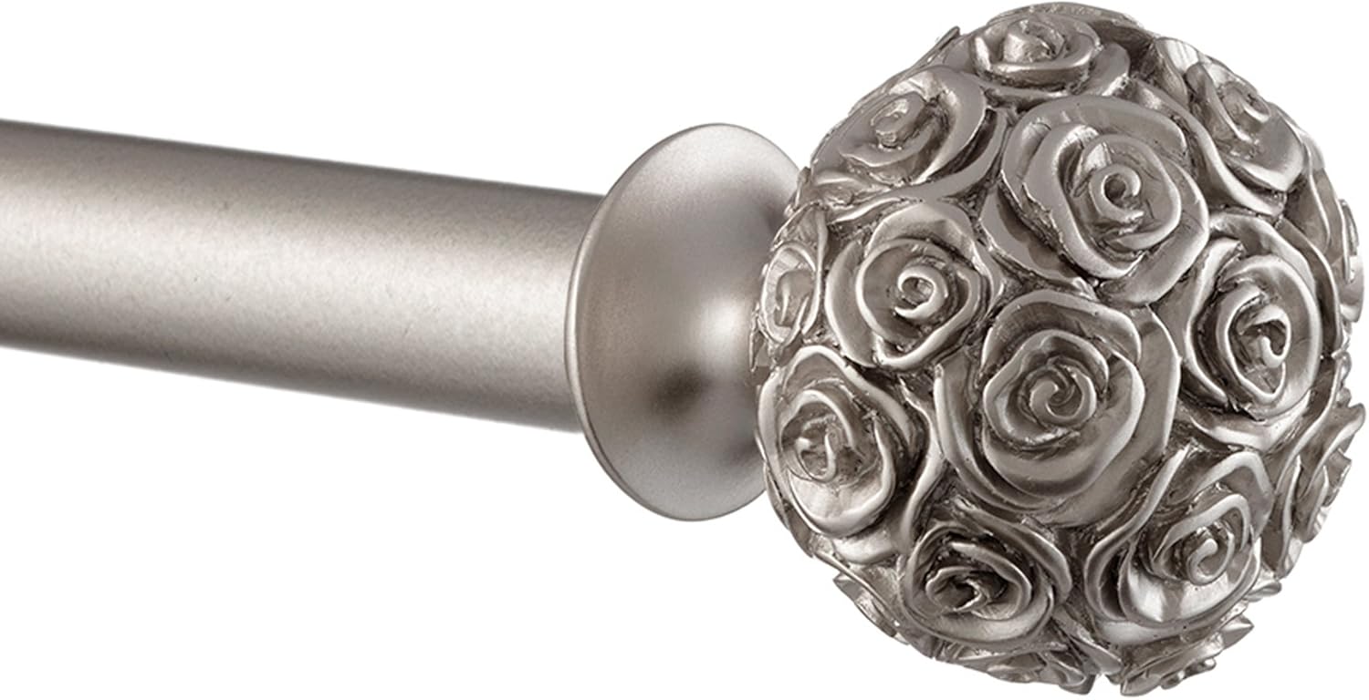 Exclusive Home Peony 1" Curtain Rod and Coordinating Finial Set, Matte Silver, Adjustable 66"-120" : Home & Kitchen