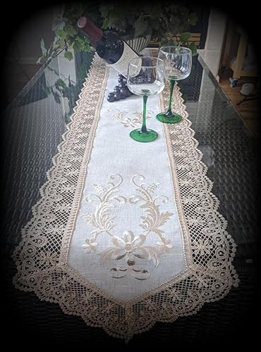 Miniatura 2 de Galleria di Giovanni Bufanda de encaje bordada para tocador, mantel de mesa, color beige natural, neutro, 66 x 13 pulgadas