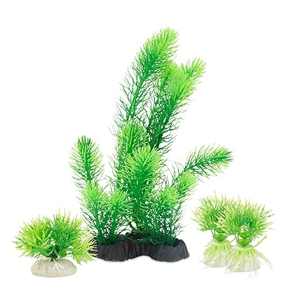 Artificial Aquarium Plants for Fish Tanks and Aquariums (Green, 3 Sizes, 4 Pieces)