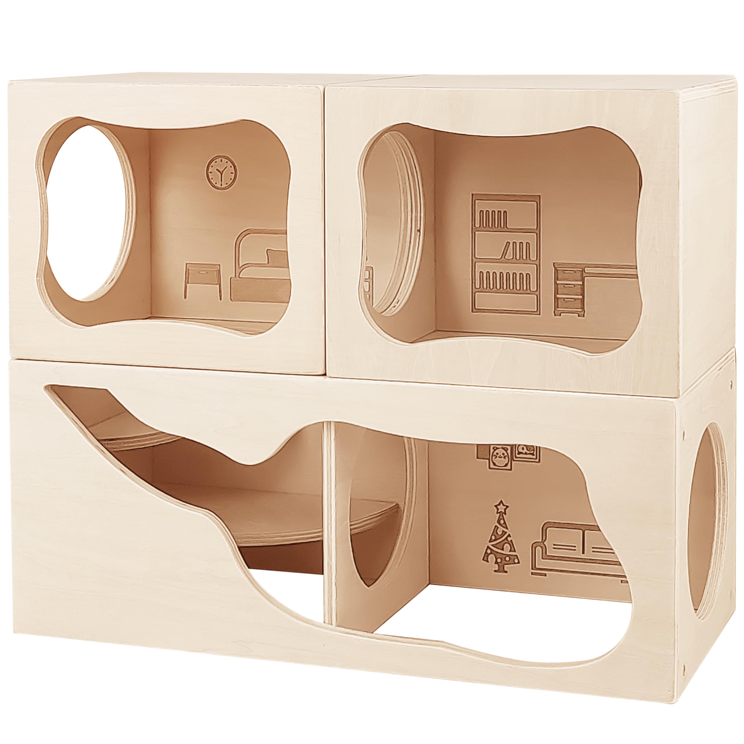 Casa de madera escondite para hámster, escondite de múltiples cámaras, hábitat de animales pequeños para observación clara, juguetes de hámster para hámster sirio, hámstersmo enano, jerbos, erizos,