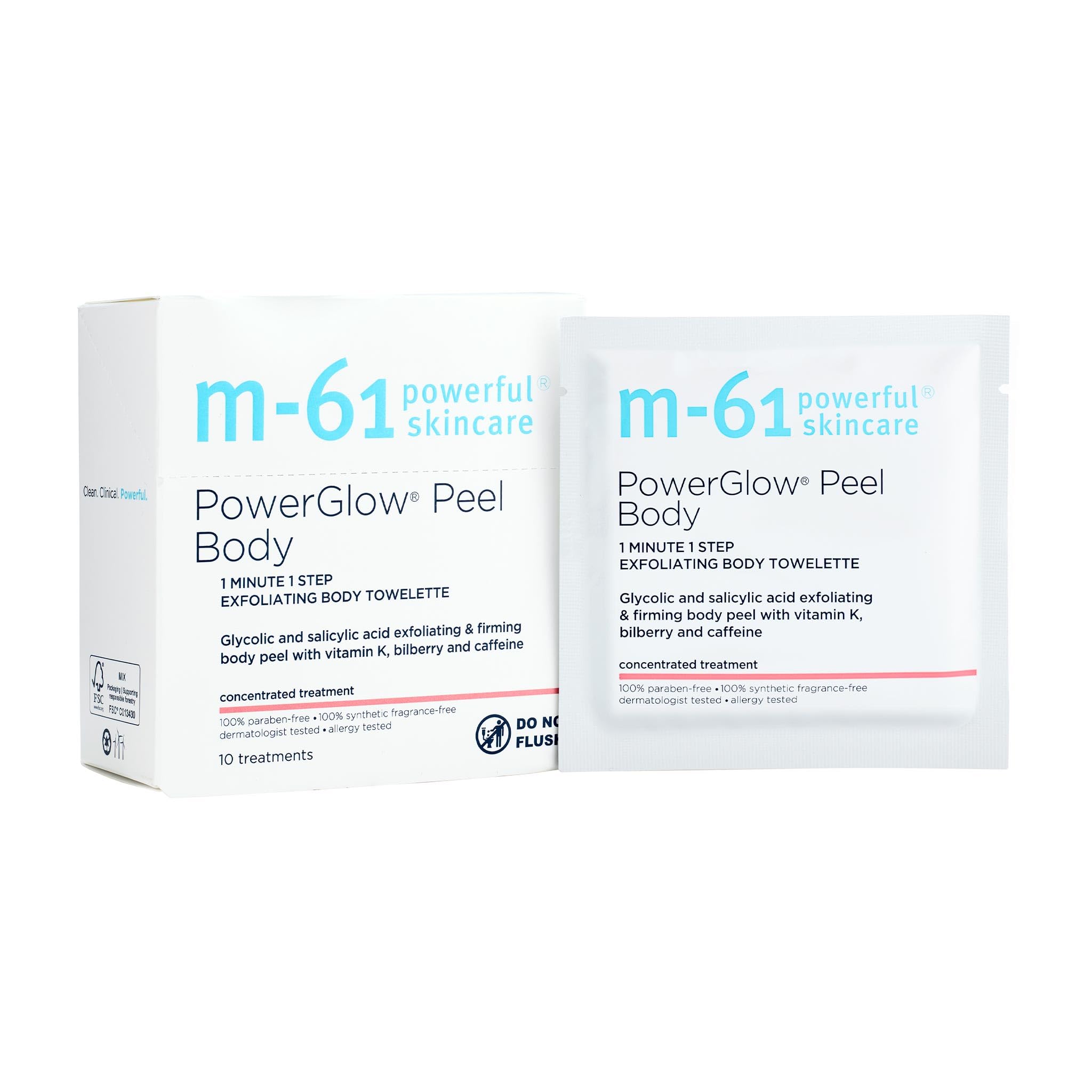 PowerGlow Peel Body | Exfoliating Body Towelette With Glycolic And Salicylic Acid. 1 Minute, 1 Step - 10 Treatments