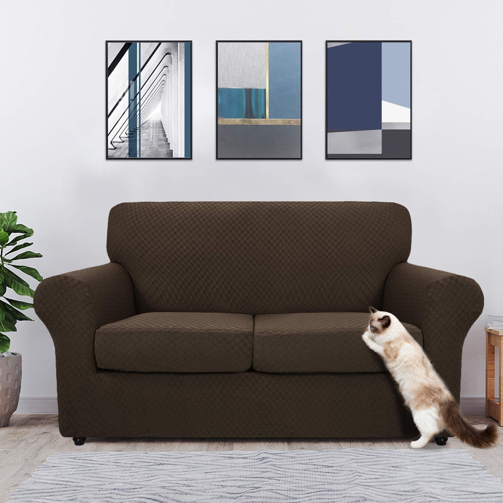 MAXIJIN Copridivano elasticizzato a 2 Posti con 2 Copricuscini, Copridivano antiscivolo a due posti con Copricuscino Separato per animali domestici, cani (2 Posto, caffè Scuro)