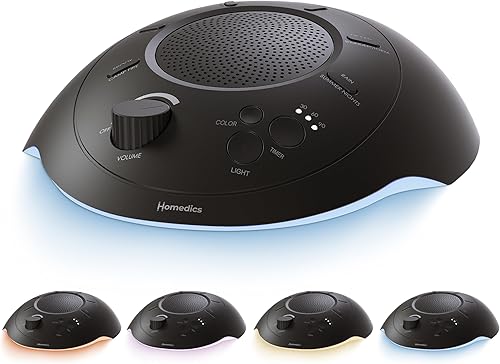 Homedics Sleep Better - Máquina de sonido portátil, luz nocturna, 12 sonidos relajantes incluyendo ruido blanco, lluvia y tormenta eléctrica, diseño
