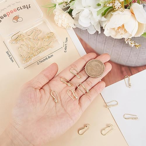Miniatura 3 de Beebeecraft 1 caja de 40 piezas de aretes franceses chapados en oro de 14 quilates con circonita para aretes colgantes con lazo para hacer joyas