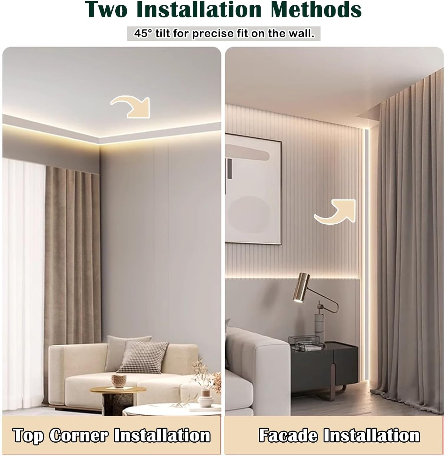 Aluminum LED Channel for Wall & Ceiling Molding, Indirect Lighting Profile, Corner Coving Cornice, 3-30 Ft Lengths, Ideal for Home Decor & Lighting Projects