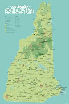 New Hampshire State Parks & Federal Land Map 24x36 Poster Green & Aqua