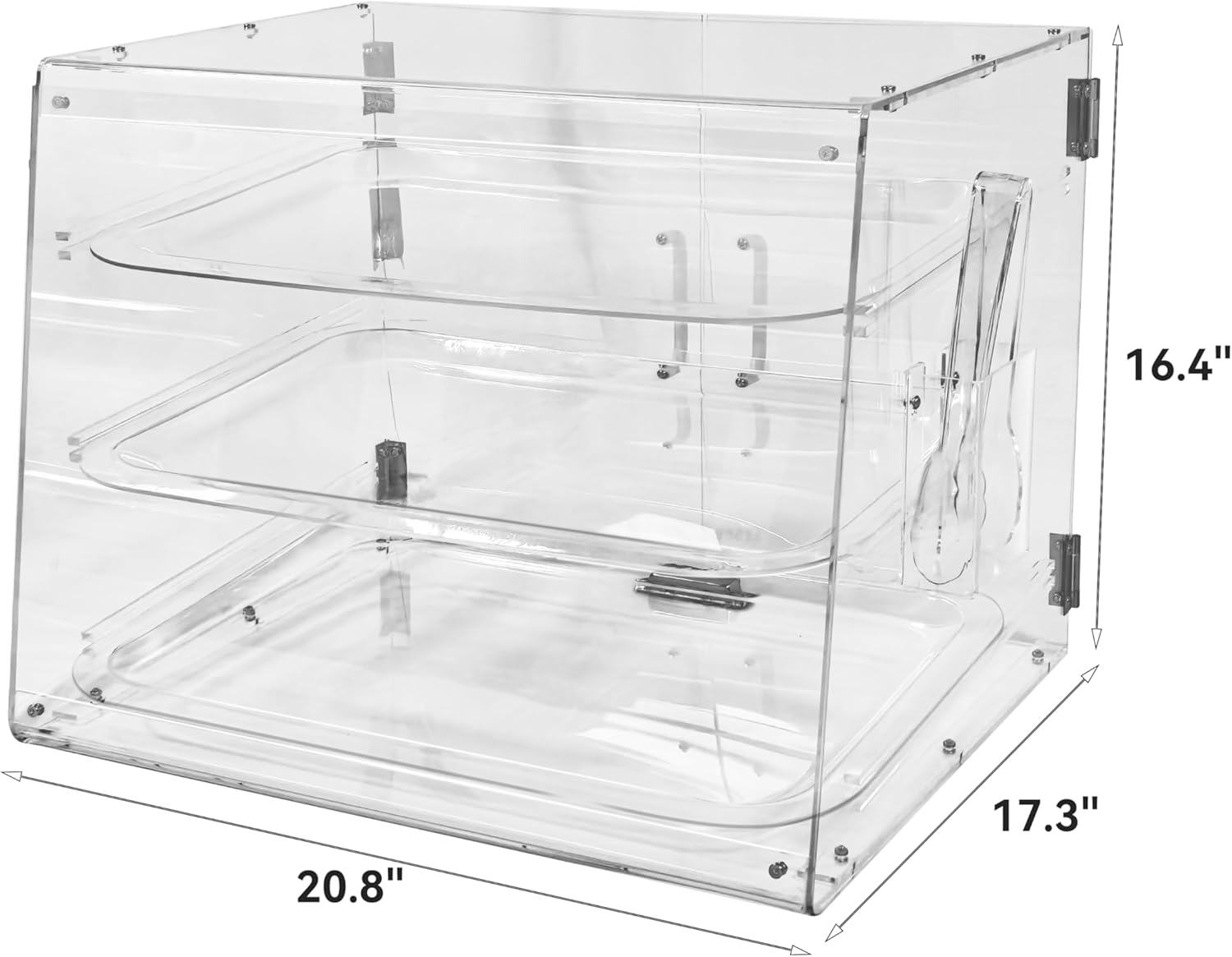 Malphi Acrylic 3-Tier Cafe Bakery Display Case, 21 x 17 x 16 inch, Removable Tray Shelves, Commercial Countertop Dessert Display Pastry Box with Magnetic Rear Door Access 3 Trays and bread clip