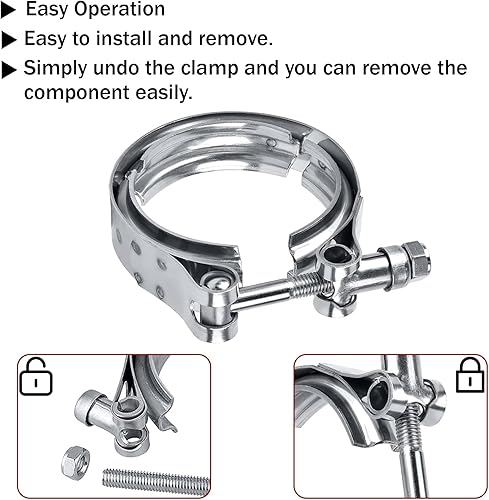 Vista 7 de Kit de abrazadera de brida de banda en V de acero de 2.5 pulgadas Endxedo 4 PCS abrazadera de banda en V con brida