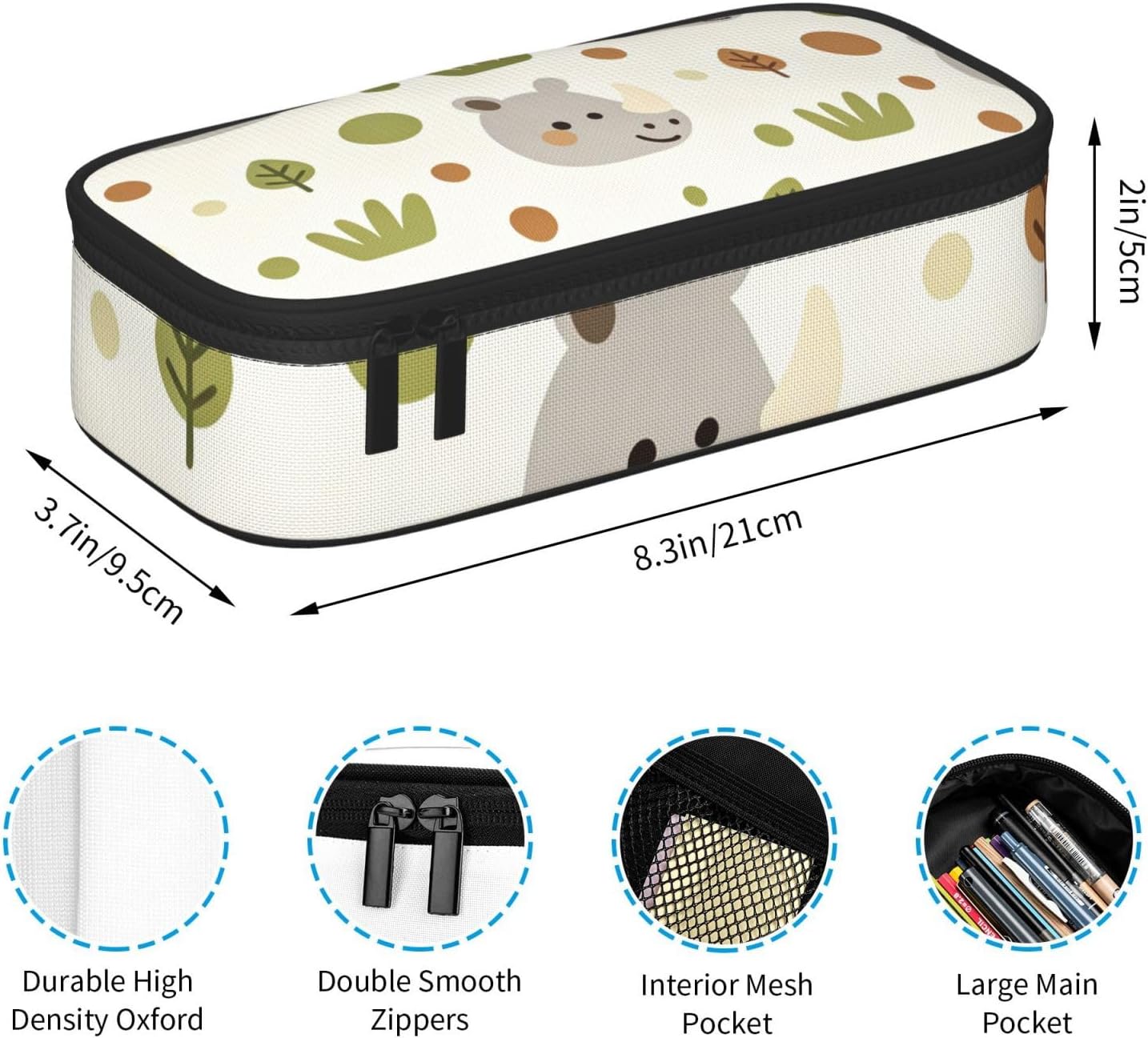 Cute Rhino Print Full-print Multifunctional Pen Organizer Storage Pouch image 5